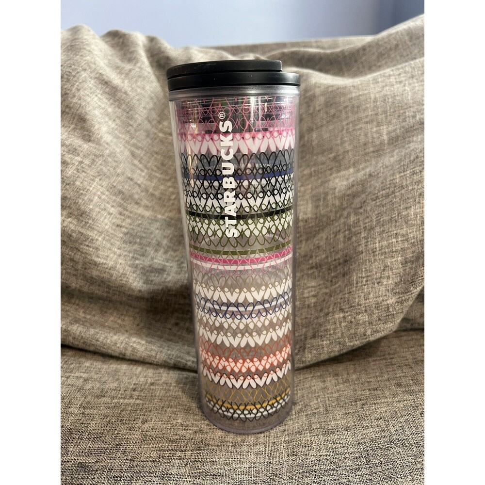 Starbucks Travel Tumbler Twist Lid May 2017 Rainbow Hearts 16 oz Coffee Tea